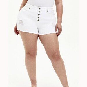 TORRID women's plus size 20 denim white distressed cut off raw hem shorts